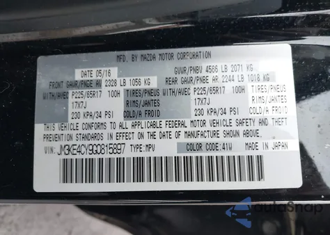 2016 Mazda Cx-5 Touring z USA, uszkodzony, nr VIN JM3KE4CY9G0815897